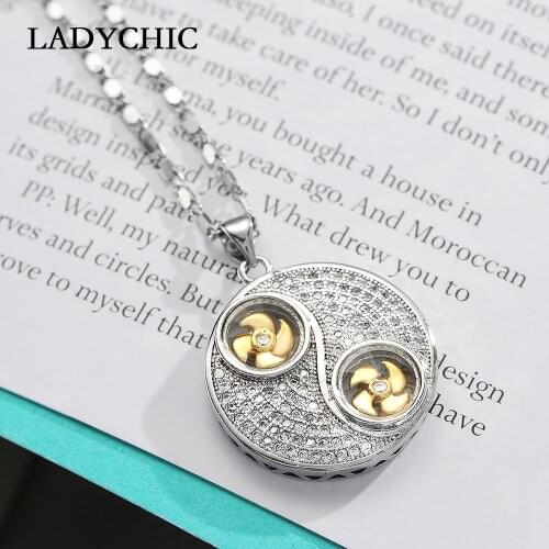 LADYCHIC Luxury Double Windmill Lucky Pendant Paved Austrian AAA+ Zircon Fashion Golden Necklaces Jewelry Dropshipping LN1319