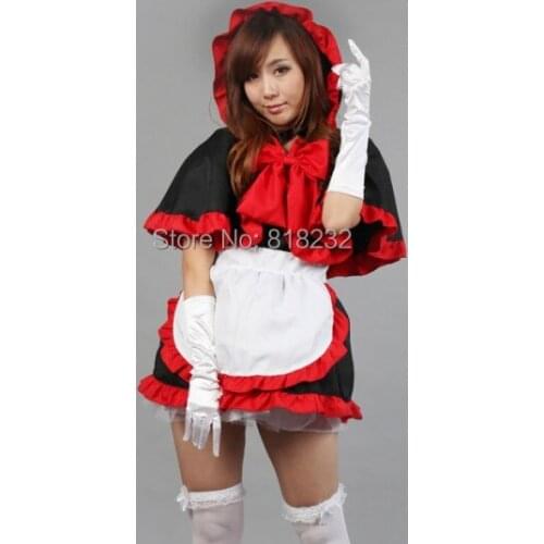 Lolita Apron Maid Dress Hooded Cloak Meidofuku Uniform Outfits Halloween Christmas Cosplay Costumes M L