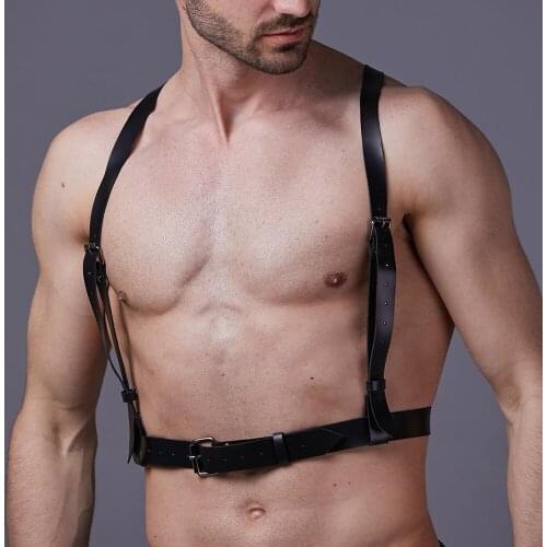 Men Pu Leather Accessories Chest Harness Gay Male Punk Body Chest Belts With Metal O-rings Sexy Cosplay Gays Costume Clubwear