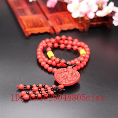 Natural Red Organic Chinese Cinnabar Heart Pendant Beads Necklace Fashion Charm Jewellery Lucky Amulet Gifts for Her Women