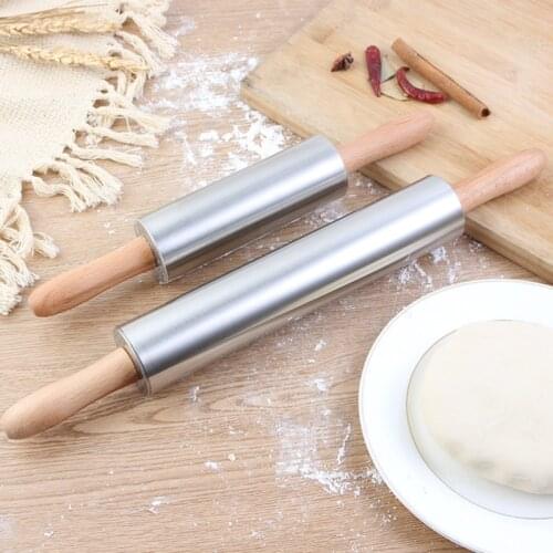 Stainless steel creative wooden handle rolling pin household kitchen rolling bag tool snack baking multipurpose tool