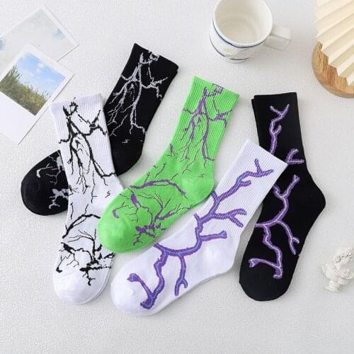 Korean Style Harajuku Skateboard Long Socks Creative Fun Lightning Hip Hop Style Socks Unisex Street Couple Socks