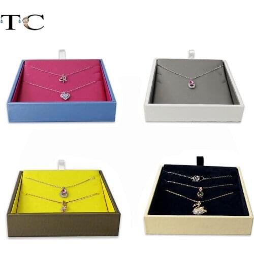 New PU Velvet Jewelry Display Case Jewelry Necklace Display Tray Portable Holder Necklace pendant Candy colors Storage Box