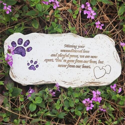 Pet Memorial Stone Marker for Dog Or Cat Garden Purple Paw Print Stone for Loved Pet Pet Grave Headstone Loss of Pet Gift JSYS