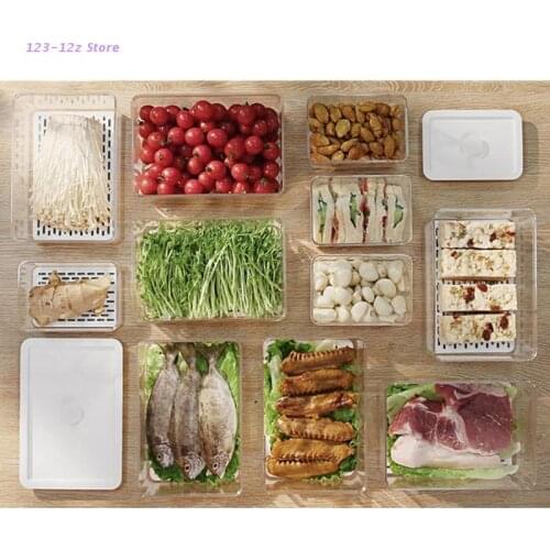 Fruit Food Storage Container Plastic Fridge Produce Saver Kitchen Refrigerator Organizer Keeper with Lid and Drain Tray
