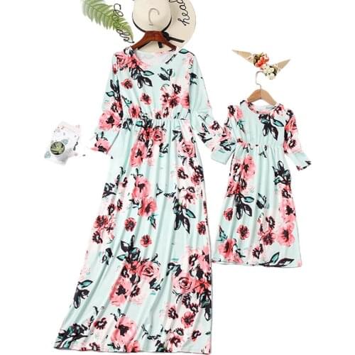 Maxi Dress Girl Outfit Floral Little Kids Clothes Printed Matching Mother and Daughter Dress Summer Mommy and Me Flower Clothing