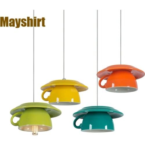 Nordic Ceramic Cup Pendant Light Modern Bar Pendant Lamp Led Dining Room Kitchen Bedroom Hanging Light Fixtures Cafe Home Decor