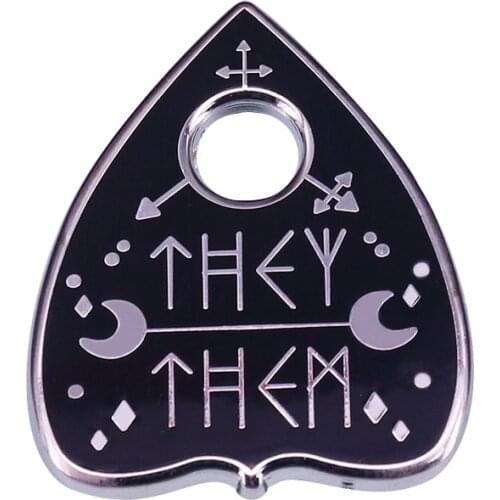 Sale They/Them Hard Enamel Pins Heart Shaped Letter Brooch Fashion Black Starry Sky Metal Pronoun Pin Badge Jewelry Accessories