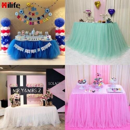 Multi Colors Table Skirt Party tulle tutu 75*100CM With Tablecloth 3 Table Clips Home Decoration Wedding Party Decoration