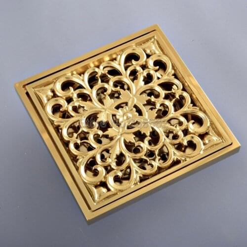 Luxury Golden Brass Square Floor Waste Grates Bathroom Shower Drain Floor Drain Lhr095
