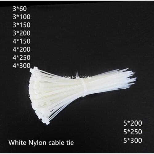 50pcs/Lot White Cable Ties Self-Locking Plastic Nylon Wire Cable Zip Ties Fasten Loop Cable