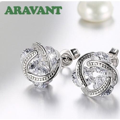 Hot Sale Wedding Earrings Elegant Silver Color AAA Cubic Zirconia Stone Stud Earring For Women Fashion Jewelry