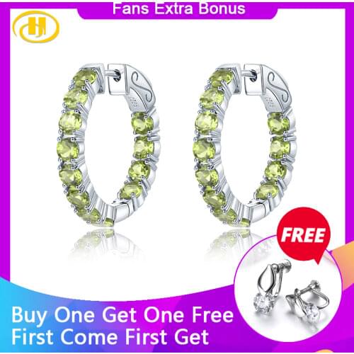 Hutang Natural Peridot Sterling Silver Clip Earring 4.7 Carats Real Gemstone Colorful Style Women Classic Jewelry Birthday Gifts