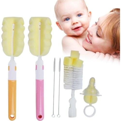 5 Pcs/set Nipple Cleaning Brush Bottle Brushes Sponge Nylon Bristle Baby Water Bottle Feeding Household Cleaning Tools Accessory