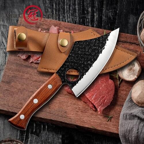 Grandsharp Chef Knife Forged Stainless Steel Kitchen Knive for Meat Fish Vegetable Outdoor Camping Slicing Cleaver Butcher Knife