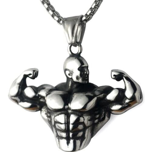 Strong Pendant Necklace Long Stainless Steel Chain Muscle Men Sports Fitness Hip Hop Bodybuilding Jewelry For Male Graduation