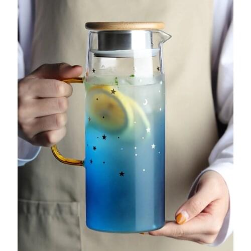 Glass Pitcher Water Pot Heat Resistant Water Jug Kettle Bamboo Lid For Boiling Water Tea Fruit Juice Glass Jug