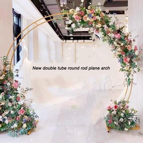 Wedding Decoration Arch Double Pole Wrought Iron Arch Circle Flower Stand Party Decor Artificial Flowers Arch Iron Shelf Props