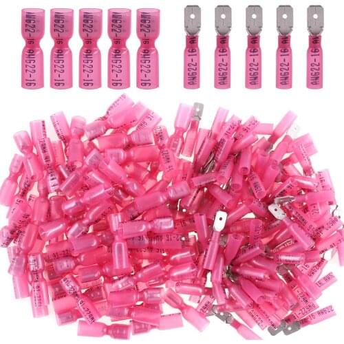 200/100/50PCS Spade Seal Heat Electrical Shrink Quick Disconnect Wire Butt Terminals Connectors Kit Male/Female Red Insulated