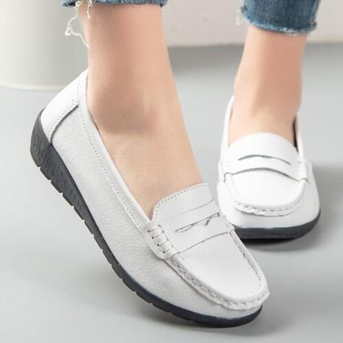 Women Flats Slip On Sweet Soft Women Shoes Genuine Leather Platform Shoes Nurse Ladies Flat Shoes Wedge White Zapatos De Mujer