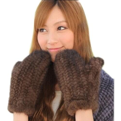 2021 new arm warmer mittens fashion black brown womens winter mink fur gloves