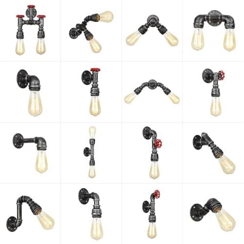 Vintage Steam Punk Loft Industrial Iron Rust Water Pipe Retro Wall Lamp Led E27 Sconce Lights Fixtures Water Tap House Lighting