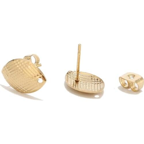 10pcs Oval Leaves Earring Settings Gold Post Ear Stud Loop Components DIY for Earring Making Accessories