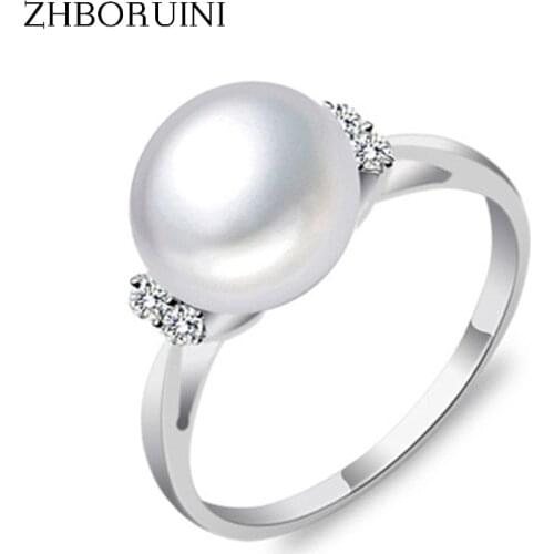 ZHBORUINI Fashion Pearl Ring Pearl Jewelry Natural Freshwater Pearl 925 Sterling Silver Jewelry Rings For Women Wedding Gift