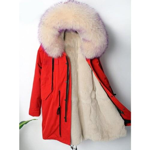 2020 Winter Casual Parka Jacket Women Coat Natural Real Rex Rabbit Fur Liner Raccoon Fur Collar Hood Thick Detachable Outerwear