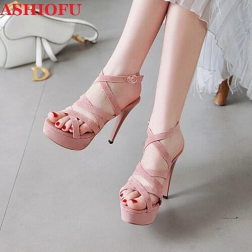 ASHIOFU New Wholesale Womens High Heels Sandals Slingback Buckle Strap Party Prom Summer Shoes Evening Club Real Photos Sandals