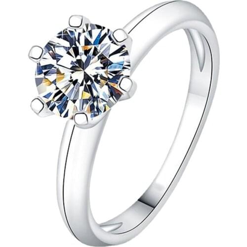 Trendy Six-claw Carat Diamond 925 Sterling Silver Rings for Women Engagement Wedding Luxury Exquisite Elegant Charm Cute Jewelry