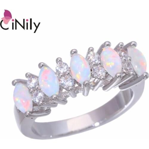 CiNily Created White Fire Opal Cubic Zirconia Silver Plated Wholesale NEW for Women Jewelry Christmas Gift Ring Size 6-9 OJ9271