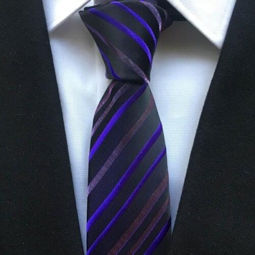 2021 Mens Ties Jacquard Woven Neck Tie Elegant Purple Striped Neckties with Embroidered Flowers