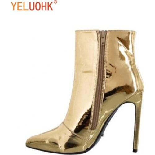 34-43 Patent Leather Women Boots High Heel Spring Autumn Boots Women Thin Heel Ankle Boots For Women