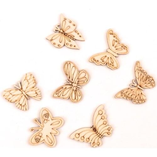 Handmade Wooden Crafts Accessories Home Decoration Scrapbooks Painting DIY Mix Butterfly Wood Ornaments 30-40mm 20pcs