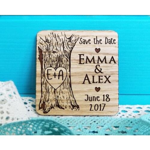 Tree Initials Save the Date-Wooden Save-the-Date Magnets-Engraved Magnets-Rustic Save the Dates-Wedding Magnet
