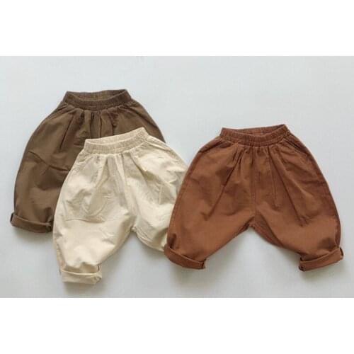 Korean Style Spring Autumn Kids Casual Pant Baby Boys Girls Pants Cotton Solid Color Elastic Waist Children Trousers
