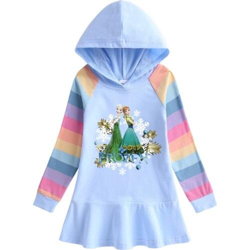 Disney Cartoon Print Girl Kid Cotton Hoodie Dress with Pleated Hemline Long SleeveBaby Child Sweatshirt Coat Clothes