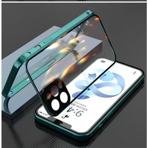 Apply to For IPhone 11 12 Pro Xs Max XR 12 Mini With Camera Lens Protection Magnet Cover Double Sided Glass Magnetic Phone Case