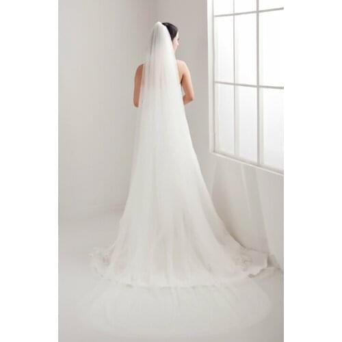 Long Cut Edge Wedding Veil White Ivory Cathedral Bridal Veil 3 Meters 2 Layers Bride Veil Wedding Accessories