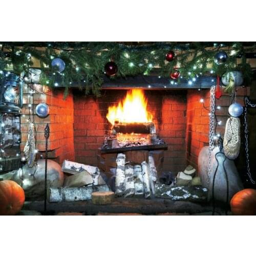 Christmas Backdrop Baby Shower Newborn Wedding Party Decor Fireplace Pine Branch Balls Background Photography Photo Booth Props