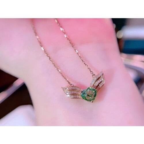 Fine Jewelry 100% Heart Shape Natural 1.95ct Light Green Tourmaline Gemstones Pendants Neckalces for Women