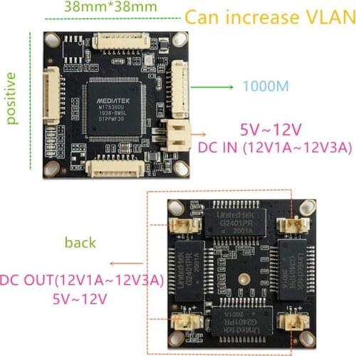 10/100/1000M 4 port gigabit Ethernet switch pcba for embedded integrated module DC 5V 12V1A-3A IN DC OUT VLAN Through current