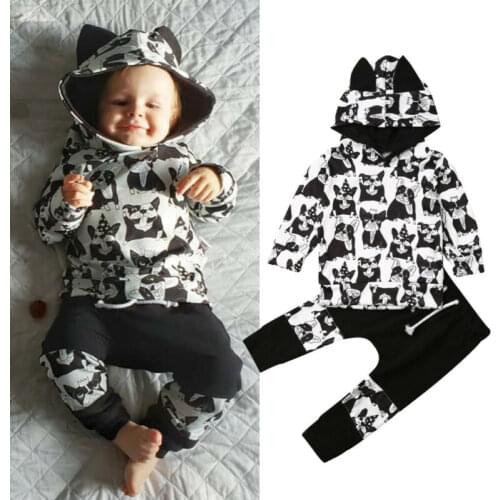 2pcs Kids Toddler Clothes Sets Girls Boys Cartoon Print Hoodie Tops+Pants Tracksuit Outfits Set Lovely
