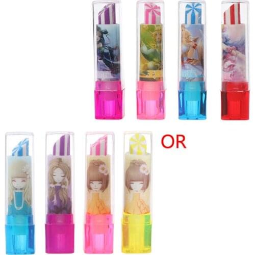 Colorful Cute Rotary Lipstick Rubber Eraser Student Stationery Pencil Kids Students Gift