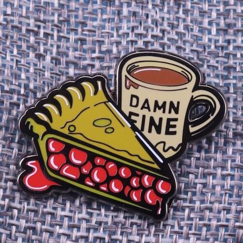 Damn fine coffee enamel pin tasty cherry pie brooch twin peaks pin food and drink jewelry