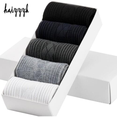5 Pairs / Lot Bamboo Fiber Men Socks Diamond Casual Anti-Bacterial Compression Crew Warm Socks Men Size EUR 39-43