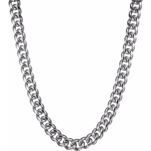 Mens Necklaces Chains 316L Stainless Steel Silver Color Necklace for Men Women Curb Cuban Link Chain Jewelry 13/15/19mm