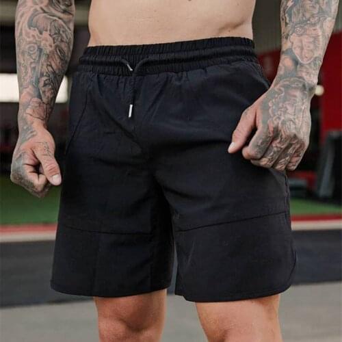 Mens Sports Shorts Drawstring Elastic Waist Side Pockets Breathable Quick-Drying Fitness Gym Clothing Males Running Shorts
