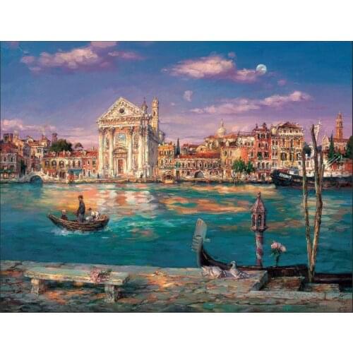 Cross Stitch Kits Town Scenery Oil Painting City Crafts Needlework 14CT Unprinted Embroidered Handmade Art Wall Home Decor
